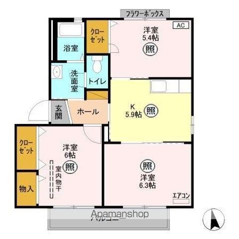 ディアコート(3K/2階)の間取り写真