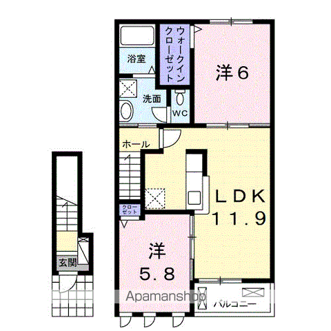 モルゲンロートⅡ(2LDK/2階)の間取り写真