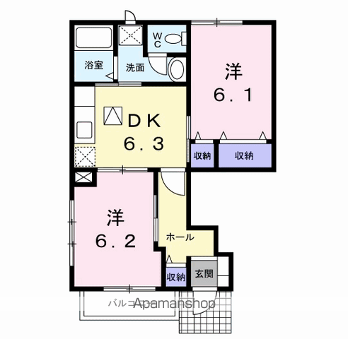 フォンテ-ヌB(1LDK/1階)の間取り写真