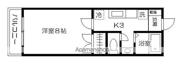 ウシジマハイツ渡鹿(1K/3階)の間取り写真
