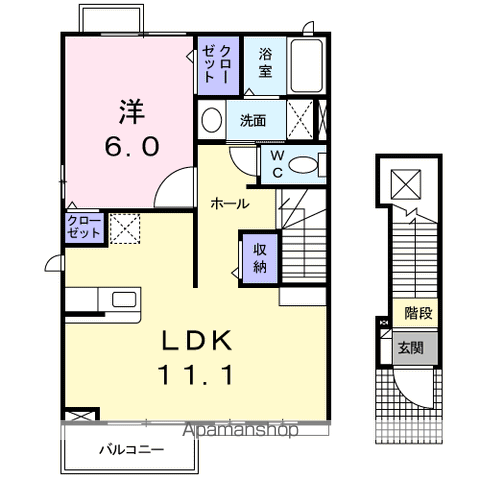 グランツエクセレントB(1LDK/2階)の間取り写真