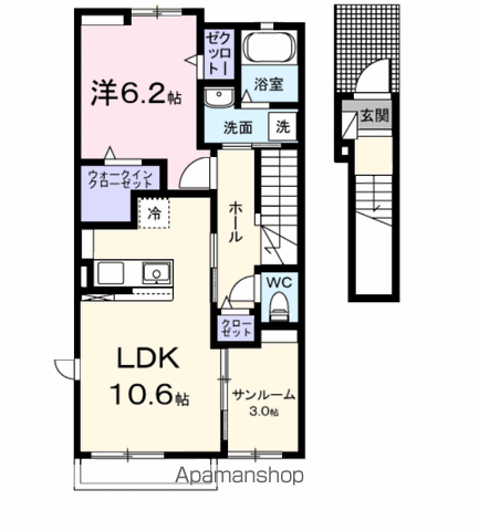 アヴニールA(1LDK/2階)の間取り写真