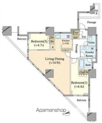 富久クロスコンフォートタワー(2LDK/39階)の間取り写真