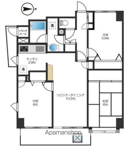 ライオンズマンション高円寺南第2(3LDK/6階)の間取り写真