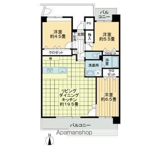 労住協千舟町ハイツ(3LDK/6階)の間取り写真