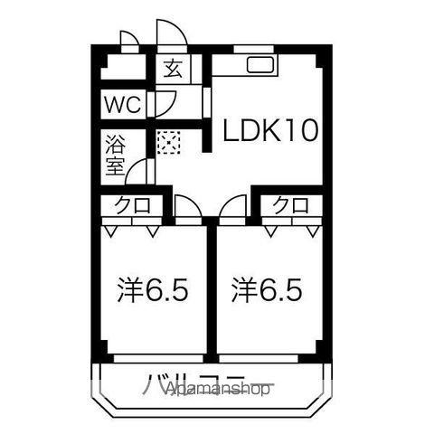 サンライズファミリアⅠ(2DK/3階)の間取り写真