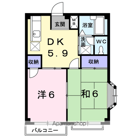キャッスルSW B(2DK/1階)の間取り写真