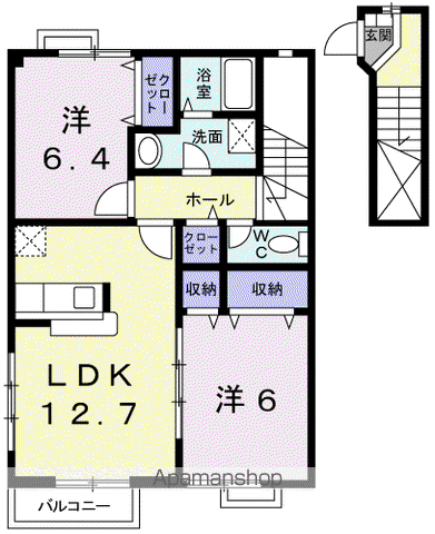 グランドゥールB(2LDK/2階)の間取り写真