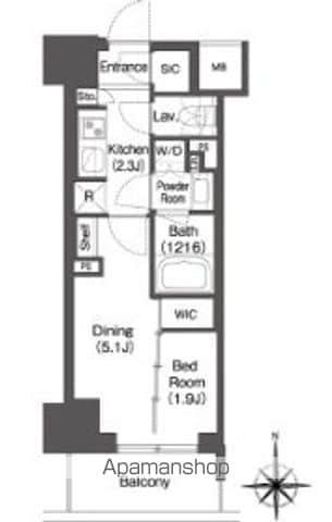 コンフォリア東新宿(1DK/4階)の間取り写真