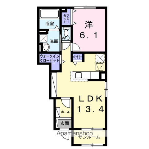 古ケ崎2丁目アパートB(1LDK/1階)の間取り写真
