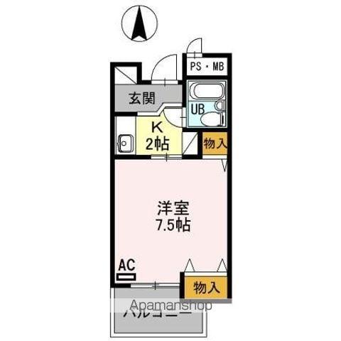 石橋パークヒルズ(1K/2階)の間取り写真