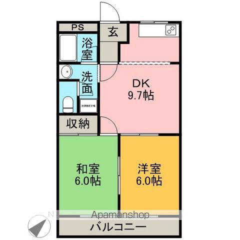 メゾンノーブル(2DK/2階)の間取り写真