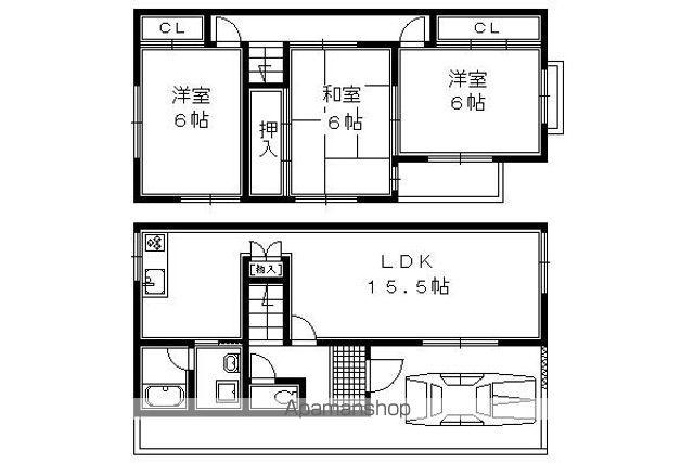 東海道本線 長岡京駅 徒歩18分 2階建 築32年(3LDK)の間取り写真