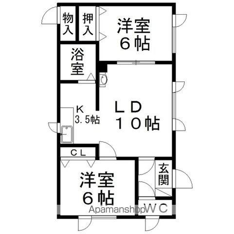 石北本線 北見駅 バス乗車時間：5分 メッセバス停で下車 徒歩4分 1階建 築49年(2LDK)の間取り写真