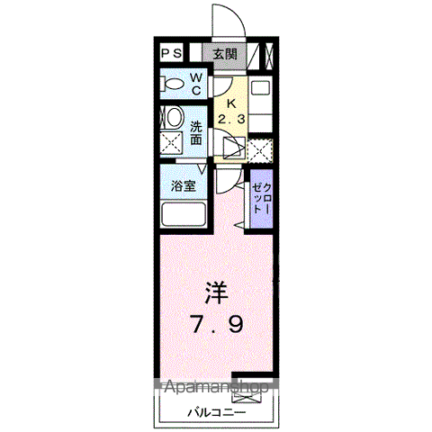 サンビレッジ F(1K/1階)の間取り写真