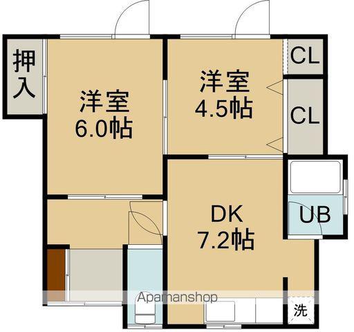 鍛治1丁目9番1棟2戸(2DK/1階)の間取り写真