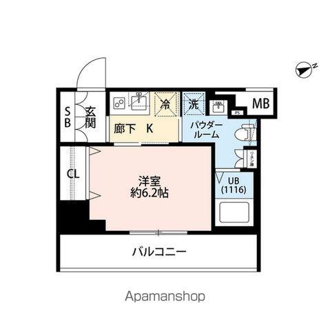 プレール・ドゥーク門前仲町Ⅲ(1K/6階)の間取り写真
