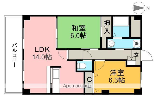 フィネス南川添(2LDK/1階)の間取り写真