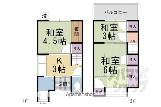 京都市東西線 小野駅(京都) 徒歩6分 2階建 築52年(3K)の間取り写真