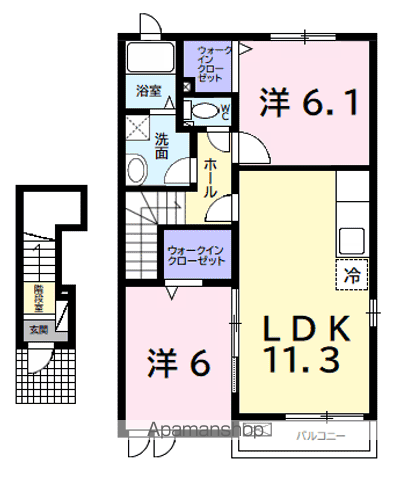 外房線 茂原駅 バス乗車時間：11分 大芝バス停で下車 徒歩2分 2階建 築16年(2LDK/2階)の間取り写真