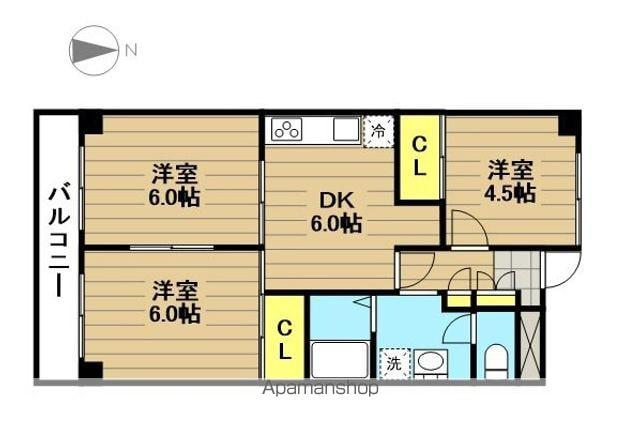 本橋ハイツ(3DK/4階)の間取り写真