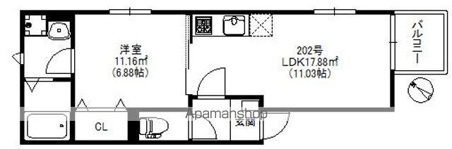 メゾンソレイユ南福岡(1LDK/2階)の間取り写真