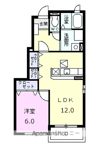 アウローラSⅠ(1LDK/1階)の間取り写真