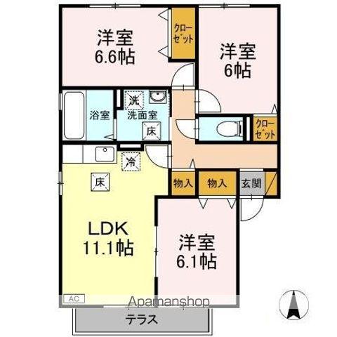 リシアンサス・ガーデン ABCDEF(3LDK/1階)の間取り写真