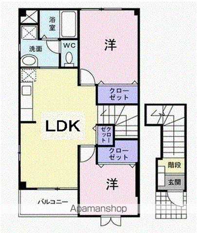 アンソレイエB(2LDK/2階)の間取り写真