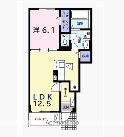 エピナール東茂原(1LDK/1階)の間取り写真