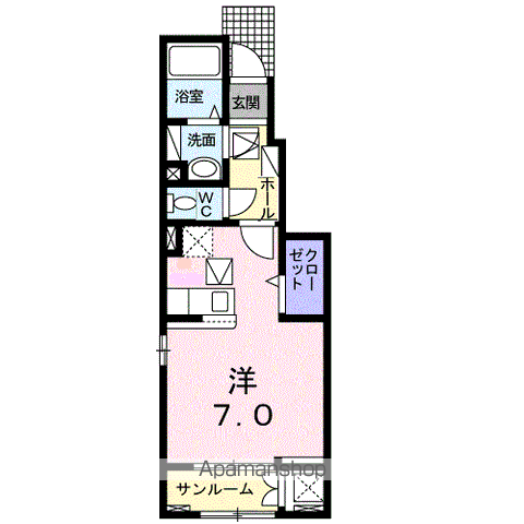 ミカジリⅡ(ワンルーム/1階)の間取り写真