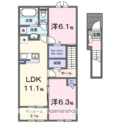 ラヴィエベール(2LDK/2階)の間取り写真