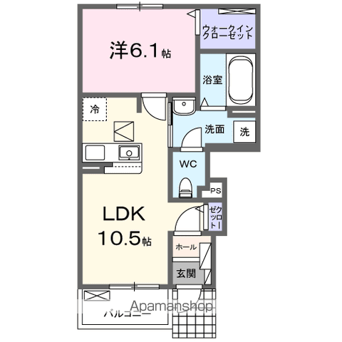 ヤングウッズ柏の葉Ⅱ(1LDK/1階)の間取り写真