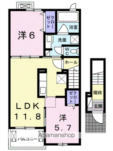 アリエッタⅢ(2LDK/2階)の間取り写真