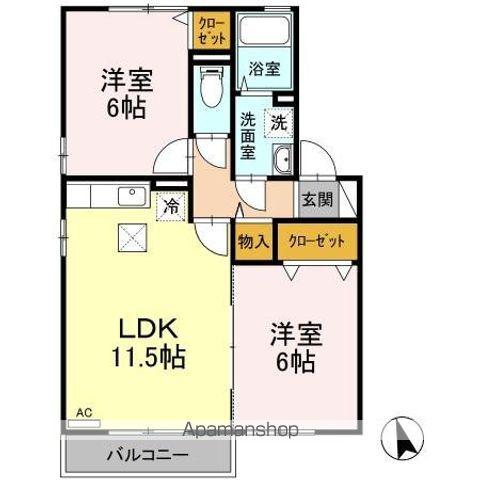 ラルフェ青木島(2LDK/1階)の間取り写真