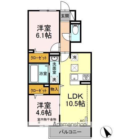 COZY 長者原西 B棟(2LDK/1階)の間取り写真