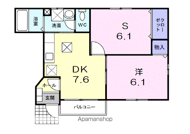 エフインフィニート(1SDK/1階)の間取り写真