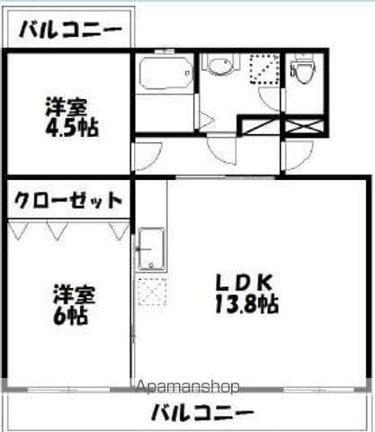 第1我心ヶ丘マンション(2LDK/2階)の間取り写真