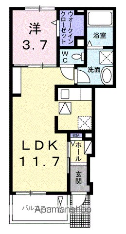 サンカスターニエ(1LDK/1階)の間取り写真