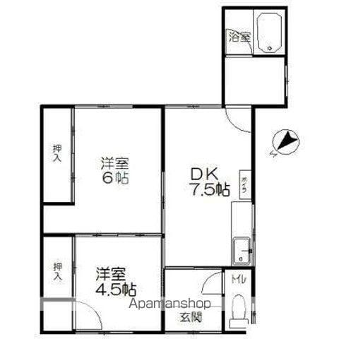 函館本線 高砂駅(北海道) 徒歩14分 2階建 築63年(2DK)の間取り写真