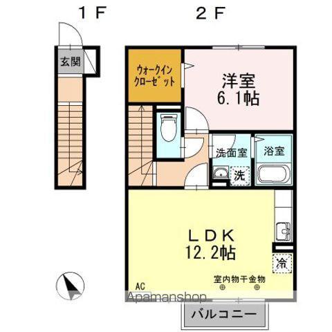 D-ROOM平野Ⅱ(1LDK/2階)の間取り写真