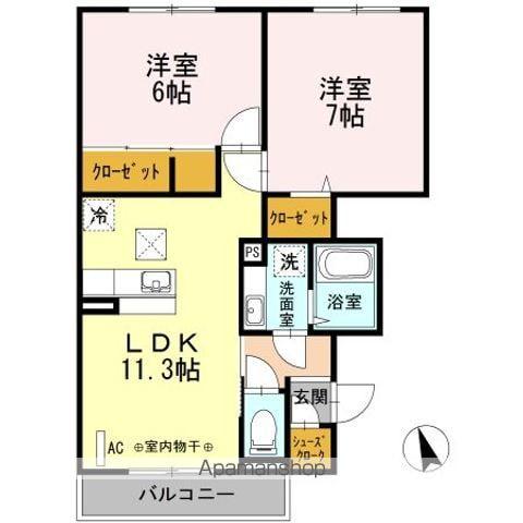 PURA VIDA B棟(2LDK/1階)の間取り写真