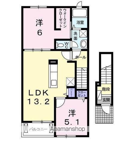 グランディール28 B(2LDK/2階)の間取り写真