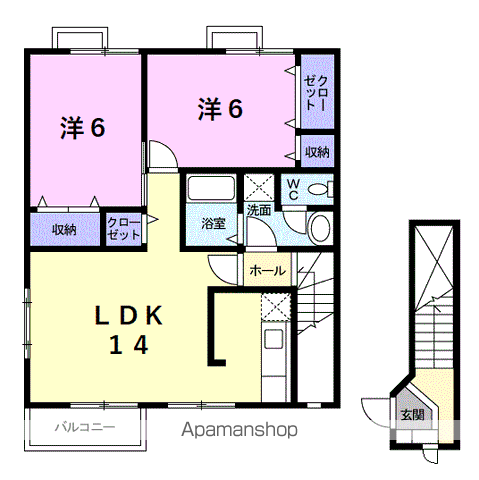 ソフィア壱番館B(2LDK/2階)の間取り写真
