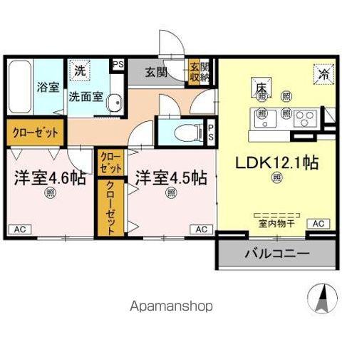 アズールスカイ(2LDK/1階)の間取り写真
