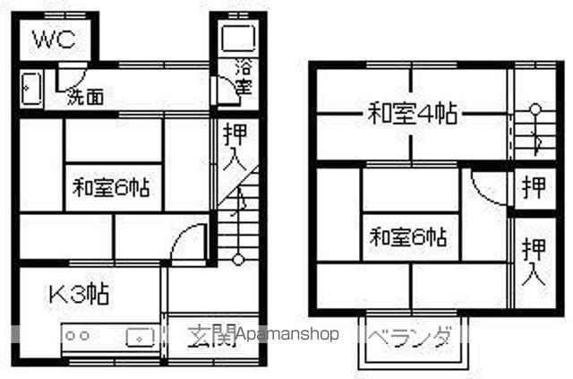 近鉄橿原線 大和八木駅 徒歩9分 2階建 築52年(4DK)の間取り写真