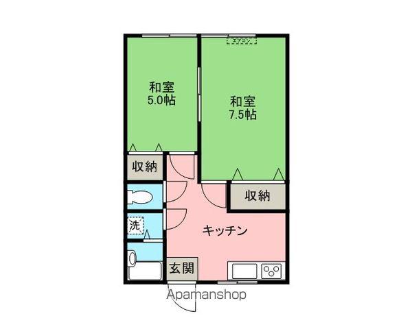 若樹コーポ(2DK/2階)の間取り写真