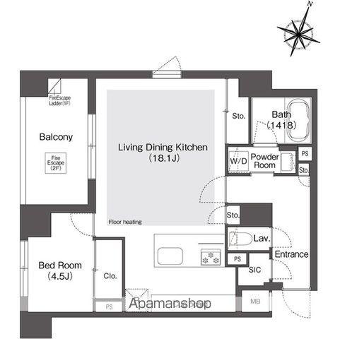 スタイリオ目黒大橋HILLSIDE(1LDK/1階)の間取り写真
