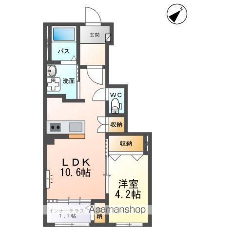 トレアティック島内(1LDK/1階)の間取り写真