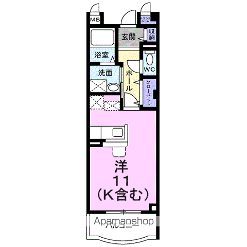 ポワール(ワンルーム/1階)の間取り写真